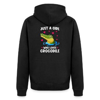 Krokodil Niedlich lustiger Spruch - Unisex Premium Bio Zip Hoodie - Schwarz - Hinten - Nico (187cm)