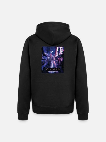 Vaporwave Art Æstetiske 80'erne 90'erne Meme Tokyo Hvor - Premium økologisk unisex-hættejakke - sort