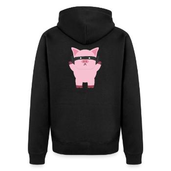 Schwein - Unisex Premium Bio Zip Hoodie - Schwarz - Hinten - Nico (187cm)