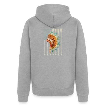 Native American Flagge USA Pfeil Geschenk - Unisex Premium Bio Zip Hoodie - Grau meliert - Hinten - Nico (187cm)
