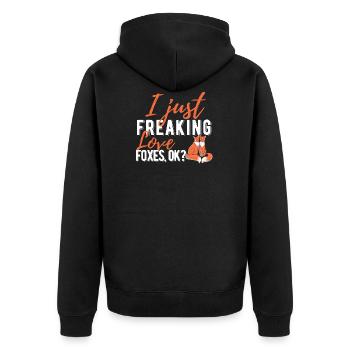Fuchs - Unisex Premium Bio Zip Hoodie - Schwarz - Hinten - Nico (187cm)