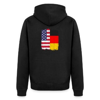 Deutsch Amerikanisch US Flagge Deutschland - Unisex Premium Bio Zip Hoodie - Schwarz - Hinten - Nico (187cm)