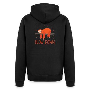Sloth Slow Down - Unisex Premium Bio Zip Hoodie - Schwarz - Hinten - Nico (187cm)