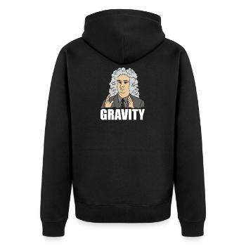 Funny Science Meme Isaac Newton "GRAVITY" Quote - Unisex Premium Organic Zip Hoodie - black - Back - Nico (187cm)