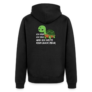 Ich kam, sah und hatte direkt kein Bock mehr - Unisex Premium Bio Zip Hoodie - Schwarz - Hinten - Nico (187cm)