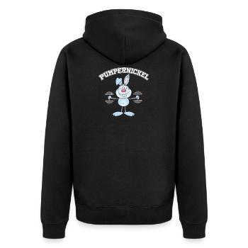 Muscle Fitness Bodybuilding Gym Muskel Mann Men - Unisex Premium Bio Zip Hoodie - Schwarz - Hinten - Nico (187cm)