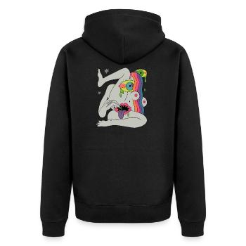 Psychedelic Hippie Trippy Colorful Festival Gift - Unisex Premium Organic Zip Hoodie - black - Back - Nico (187cm)