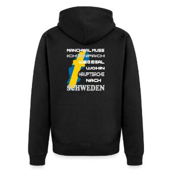 SCHWEDEN ANGELN Urlaub - Unisex Premium Bio Zip Hoodie - Schwarz - Hinten - Nico (187cm)