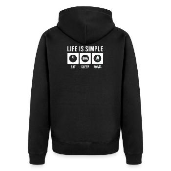 Rave Raver Techno Electro Musik - Unisex Premium Bio Zip Hoodie - Schwarz - Hinten - Nico (187cm)