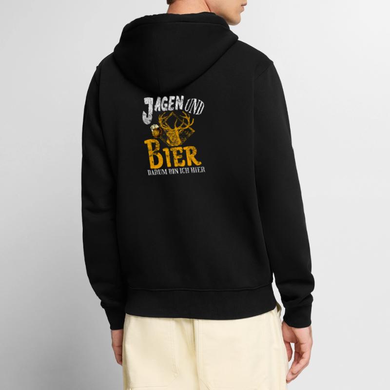 Jagd Jäger Evolution Hirsch Waidmann Lustig Spruch Unisex Premium Bio Zip Hoodie