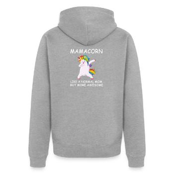mamacorn mama unciorn - Veste à capuche bio Premium Unisexe - gris chiné - Dos - Nico (187cm)