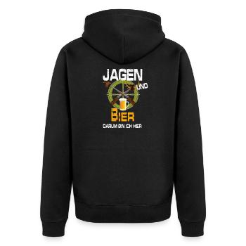 Wild Jagd Hirsch Evolution Waidmann Lustig Mann - Unisex Premium Bio Zip Hoodie - Schwarz - Hinten - Nico (187cm)