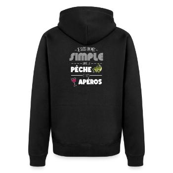 Je Suis Un Mec Simple Jaime La Pêche et Les Apéros - Veste à capuche bio Premium Unisexe - noir - Dos - Nico (187cm)
