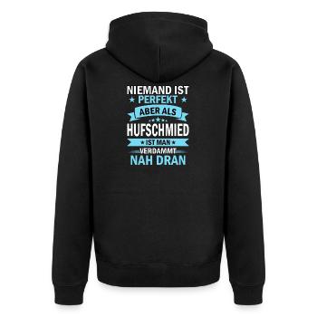 Hufschmied Hufschmiede Hufeisen Pferd - Unisex Premium Bio Zip Hoodie - Schwarz - Hinten - Nico (187cm)