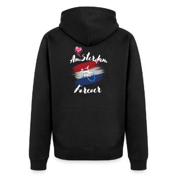 Amsterdam Forever - Unisex Premium Bio Zip Hoodie - Schwarz - Hinten - Nico (187cm)