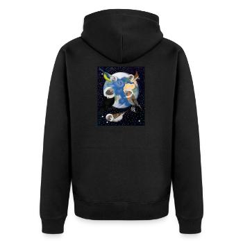 Vögel im Weltraum Amsel Blaumeise Spatz Zaunkönig - Unisex Premium Bio Zip Hoodie - Schwarz - Hinten - Nico (187cm)