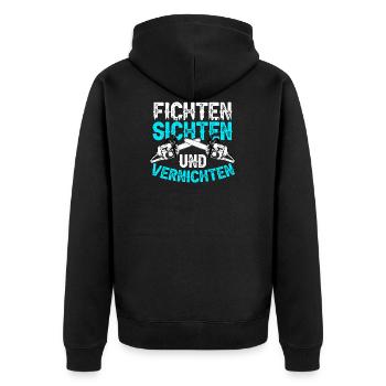 Fichten Sichten und Vernichten Wald Holz Forst - Unisex Premium Bio Zip Hoodie - Schwarz - Hinten - Nico (187cm)