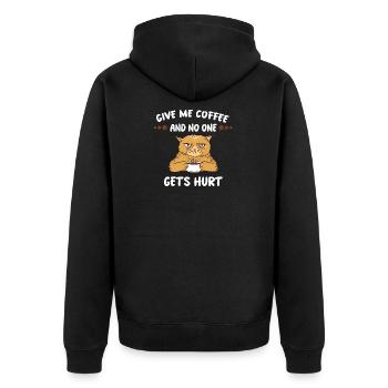 Kaffee Katze Morgenmuffel - Unisex Premium Bio Zip Hoodie - Schwarz - Hinten - Nico (187cm)