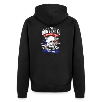 Ich bin Gunsexual - Ich liebe Waffen - patriotisch - Unisex Premium Bio Zip Hoodie - Schwarz - Hinten - Nico (187cm)