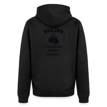 Boxen, Boxer - Unisex Premium Bio Zip Hoodie - Schwarz - Hinten - Nico (187cm)