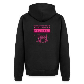 Underestimated Drumset Girl - Unisex Premium Bio Zip Hoodie - Schwarz - Hinten - Nico (187cm)