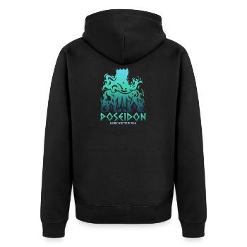 Poseidon Trident T Shirt Griechische Götter Herr - Unisex Premium Bio Zip Hoodie - Schwarz - Hinten - Nico (187cm)