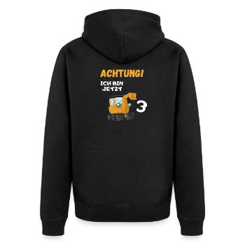 3 Geburtstag Bagger Kindergeburtstag Traktor - Unisex Premium Bio Zip Hoodie - Schwarz - Hinten - Nico (187cm)