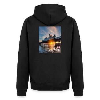 Brighton, England - Unisex Premium Bio Zip Hoodie - Schwarz - Hinten - Nico (187cm)