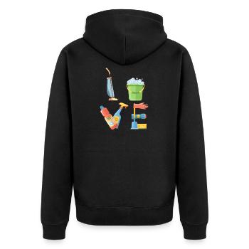 Design für Putzkräfte Reinigungspersonal Putzfrau - Unisex Premium Bio Zip Hoodie - Schwarz - Hinten - Nico (187cm)