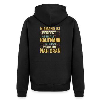 Kaufmann ist perfekt - Unisex Premium Bio Zip Hoodie - Schwarz - Hinten - Nico (187cm)