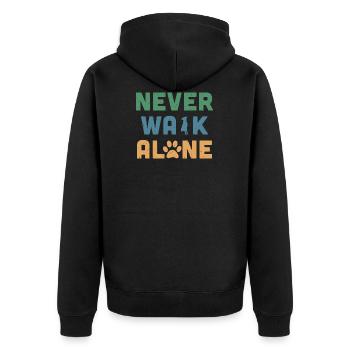 Never Walk Alone - Unisex Premium Bio Zip Hoodie - Schwarz - Hinten - Nico (187cm)