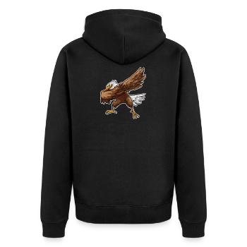 4. Juli Proud Dabbing American Eagle USA T-Shirt - Unisex Premium Bio Zip Hoodie - Schwarz - Hinten - Nico (187cm)