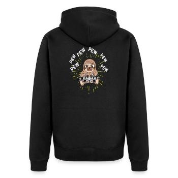 Faultier Faultiere Gamer Gaming Pew Pew - Unisex Premium Bio Zip Hoodie - Schwarz - Hinten - Nico (187cm)