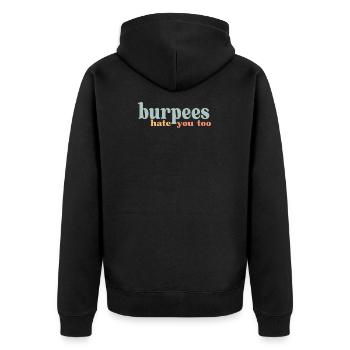 Retro Burpees hate you too Fitness Gym Shirt - Unisex Premium Bio Zip Hoodie - Schwarz - Hinten - Nico (187cm)