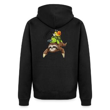 Sloth Lazy Riding Turtle Snail - Unisex Premium Organic Zip Hoodie - black - Back - Nico (187cm)