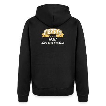 VIERZIG SO ALT WIRD KEIN SCHWEIN - Unisex Premium Bio Zip Hoodie - Schwarz - Hinten - Nico (187cm)
