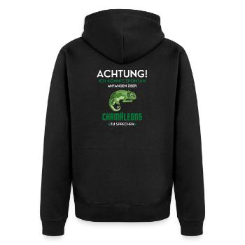 Achtung! Chamäleon Tiere Hobby Interesse Reptilien - Unisex Premium Bio Zip Hoodie - Schwarz - Hinten - Nico (187cm)