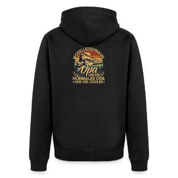 Modelleisenbahn Opa - Unisex Premium Bio Zip Hoodie - Schwarz - Hinten - Nico (187cm)