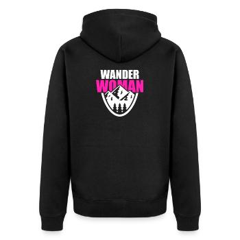 Wanderwoman Damen Wandern Wanderin Berge Natur - Unisex Premium Bio Zip Hoodie - Schwarz - Hinten - Nico (187cm)