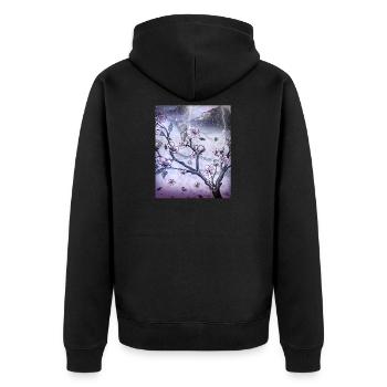 Japanische Kunst Kirschblütenbaum Regen und Donner - Unisex Premium Bio Zip Hoodie - Schwarz - Hinten - Nico (187cm)