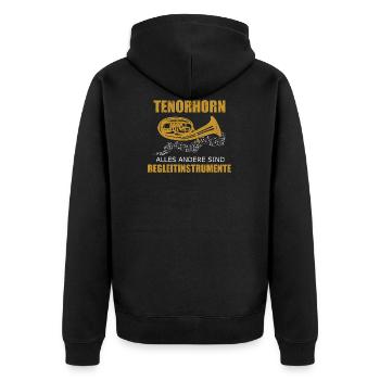 Tenorhorn Alle anderen sind nur Begleitinstrumente - Unisex Premium Bio Zip Hoodie - Schwarz - Hinten - Nico (187cm)