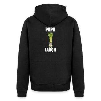 Papa Lauch im Fitnessstudio Sport Gym - Unisex Premium Bio Zip Hoodie - Schwarz - Hinten - Nico (187cm)