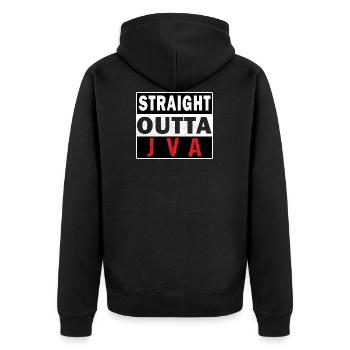 Straight from JVA, Prison, Ex Inmate Gift Idea - Unisex Premium Organic Zip Hoodie - black - Back - Nico (187cm)