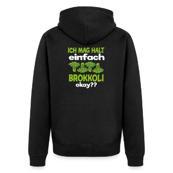 Brokkoli Broccoli gesund essen Vegetarier - Unisex Premium Bio Zip Hoodie - Schwarz - Hinten - Nico (187cm)