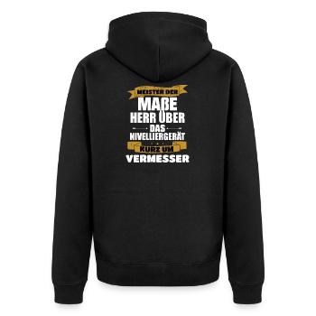 Vermesser Meister der Maße - Unisex Premium Bio Zip Hoodie - Schwarz - Hinten - Nico (187cm)