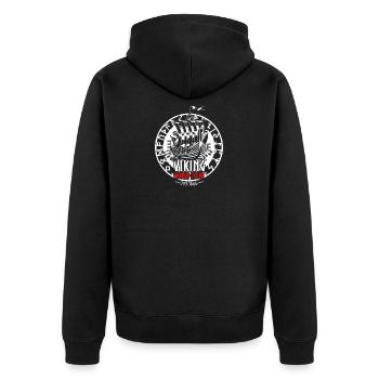 Wikinger World Tour Langschiff Geschenk für - Unisex Premium Bio Zip Hoodie - Schwarz - Hinten - Nico (187cm)