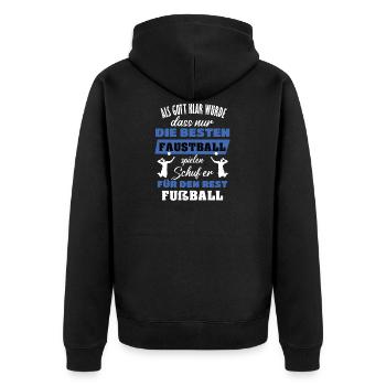 Faustball Nur die Besten spielen Faustball - Unisex Premium Bio Zip Hoodie - Schwarz - Hinten - Nico (187cm)