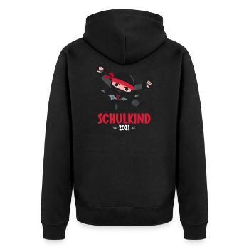 Schulkind 2021 1. Klasse Einschulung Ninja Ninjas - Unisex Premium Bio Zip Hoodie - Schwarz - Hinten - Nico (187cm)