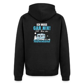 Camper Ruhestand Spruch Wohnwagen Caravan Camping - Unisex Premium Bio Zip Hoodie - Schwarz - Hinten - Nico (187cm)