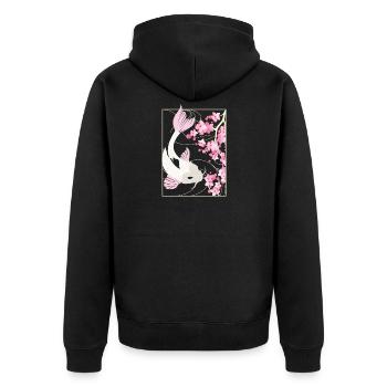 Vintage Cherry Blossom Woodblock Japanese Fish - Veste à capuche bio Premium Unisexe - noir - Dos - Nico (187cm)